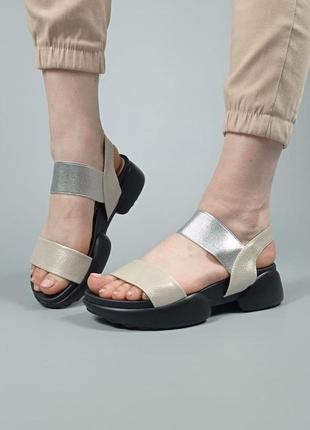 Босоножки сандали бежевые на толстой подошве летние новые женские - женская летняя обувь 20212 фото