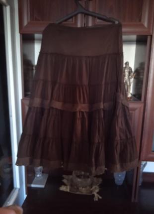 Многоярусная коричневая хлопковая юбка vero moda батал2 фото