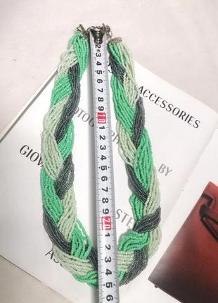 Колье ожерелье подвеска  бусы из бисера зеленые мятные металл бижутерия2 фото