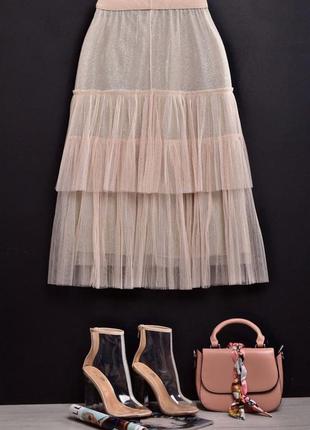 Нюдовая фатиновая юбка с люрексом.1 фото