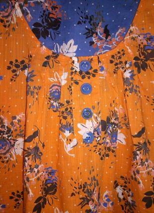 Оранжевая блузка next  10-14 размеров с принтом цветов,100% хлопок,индия3 фото