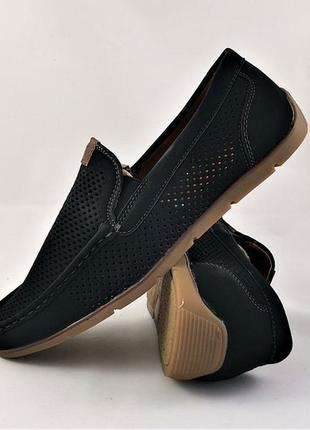 Чоловічі мокасини літні кросівки сіточка туфлі чорні