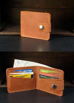 Кошелек портмоне на 6 карт с застежкой из натуральной винтажной кожи цвета коньяк3 фото