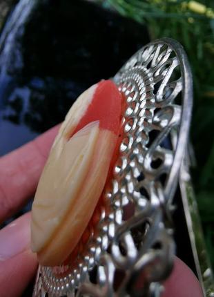 Винтажное американское ожерелье кулон подвеска камея с цепями цепочка ажурная9 фото