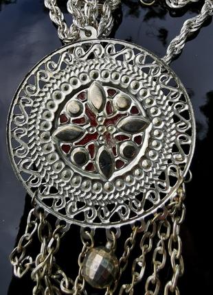 Винтажное американское ожерелье кулон подвеска камея с цепями цепочка ажурная8 фото