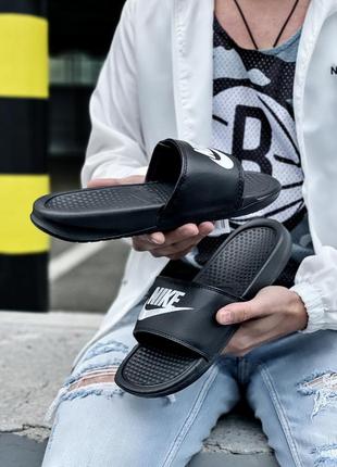 Отличные мужские шлёпанцы сланцы шлёпки nike benassi чёрные массажные6 фото