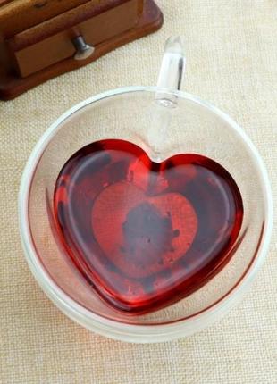 Набір скляних чашок з подвійними стінками серце con brio (2 шт)