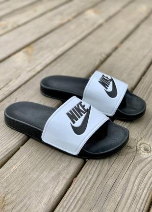 Тапочки летние nike slides white черные5 фото