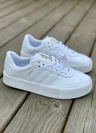 Кеды adidas samba white leather белые кожаные