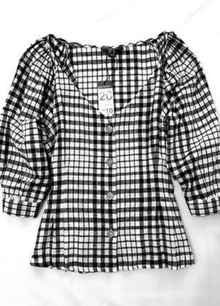 Primark блуза блузка в клетку большой размер батал 48 пог 63 см рукава буфы1 фото