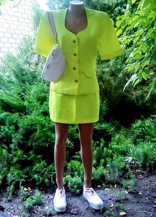 Костюм неоновый лимонный киви юбка  мини жакет пиджак эксклюзив дизайнера3 фото