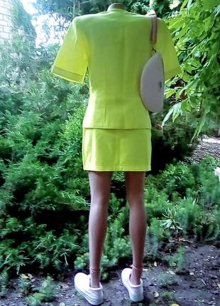 Костюм неоновый лимонный киви юбка  мини жакет пиджак эксклюзив дизайнера4 фото