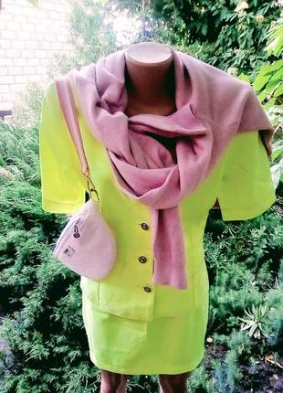 Костюм неоновый лимонный киви юбка  мини жакет пиджак эксклюзив дизайнера7 фото