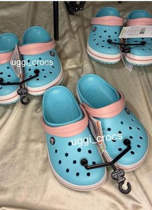 Crocs crocband ice blue / white бирюзовые кроксы сабо шлепки клоги крокс