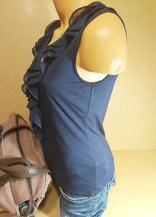 Тёмно-синяя блуза h&m. футболка вискоза h&m. блуза вискоза с воланами. блуза с рюшами.3 фото