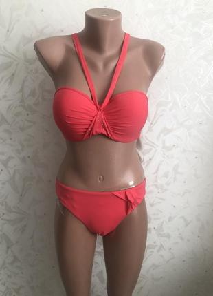 Супер купальник бандо є пуш ап стрази кораловий стильний модний шикарний класний бандо анжеліка