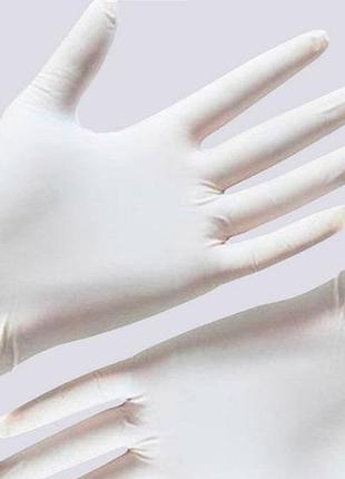 Смотровые латексные медицинские косметологические белые перчатки3 фото