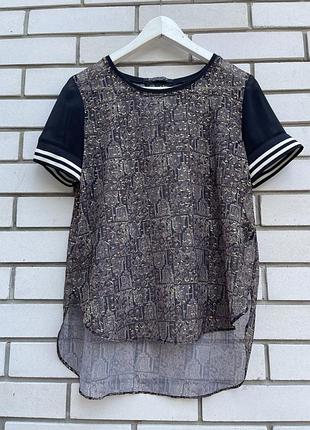 Шифонова комбінована блузка футболка з принтом maison scotch