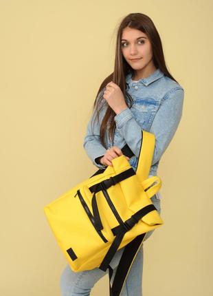 Женский  вместительный яркий желтый рюкзак ролл топ, тренд лета6 фото