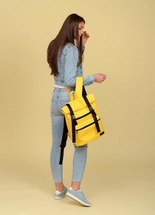 Женский  вместительный яркий желтый рюкзак ролл топ, тренд лета10 фото