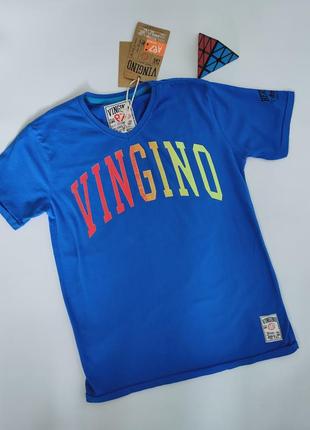 Синяя футболка с образным вырезом и ярким принтом vingino, 152 см 12 лет