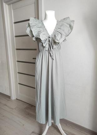 Zara платье сарафан миди воланы хлопок новое! размер s 44  шикарное и популярное платье zara!7 фото