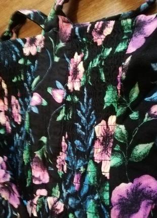Комбинезон женский штанами брюками в цветочек открытая спина с карманами чёрный7 фото