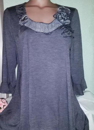 Вискозная блуза-туника с цветком,54-56разм.,per una,турция,пог-60-65см