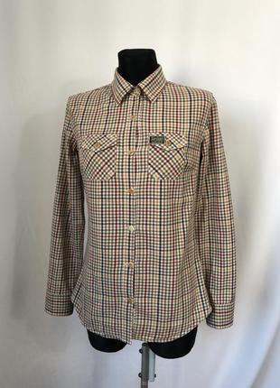 Superdry рубашка беж коричневая клетка в клетку коричневая бежевая клетчатая бежевая