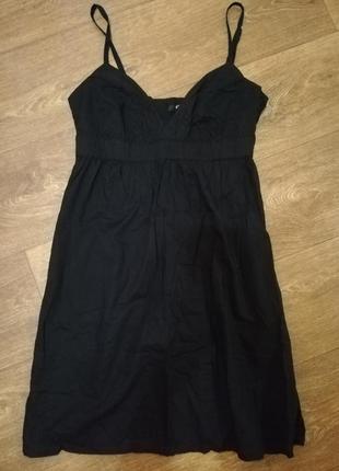 Сукня сарафан жіночий плаття чорний літо платье чёрное h&m 100% хлопок тонкое на бретельках короткое с вырезом