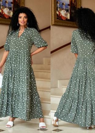 Плаття довге вільного крою горох стильне