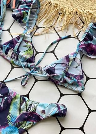 Пляжный комплект с пляжной юбкой парео купальник лиф треугольники плавки бразильяно8 фото
