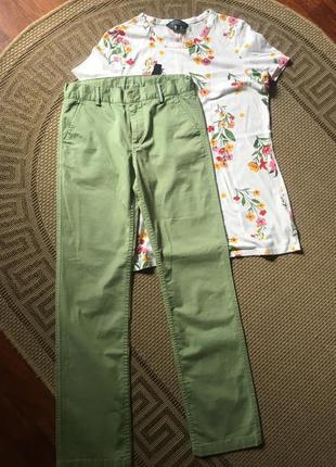 Стильные брюки джинсы прямые зеленые10 фото