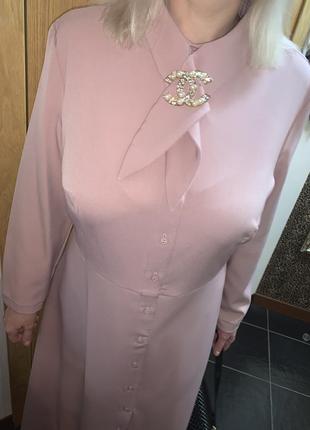 Пудровое платье брендовое розовое платье миди4 фото
