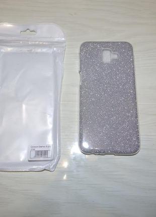 Samsung j6 j610 plus silver чехол блестки1 фото