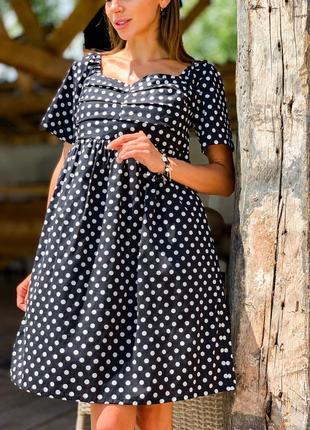 Женское платье мальва из натурального хлопка, черное в горошек! ликвидация остатков7 фото