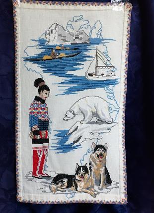 Картина панно север якутия ручная работа вышивка крестом винтаж хаски белый медведь2 фото