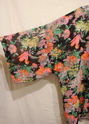 Накидка кимоно с цветами шифон, летний пляжный халат6 фото