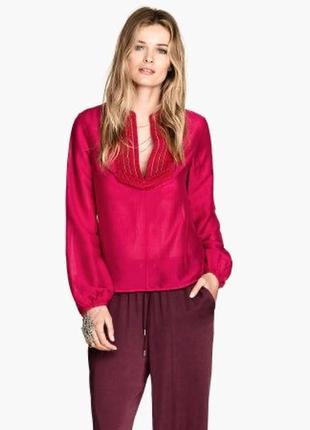 Красная блузка,рубашка, с вышивкой,бисер,этно бохо стиль, h&m