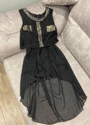 Красиве шифонова ошатне чорна сукня з паєтками1 фото