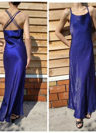 Платье макси вечернее длинное винтаж с переплетом с открытой спиной c&a ультрамарин1 фото