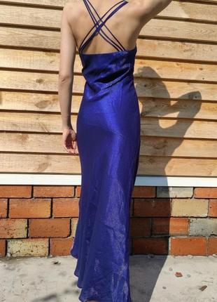 Платье макси вечернее длинное винтаж с переплетом с открытой спиной c&a ультрамарин3 фото