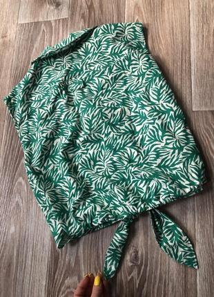 Стильная блуза на завязках в актуальный принт с листьями! натуральная ткань!5 фото