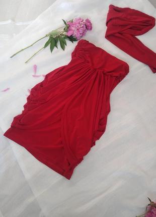 Платье вечернее короткое красное + болеро7 фото