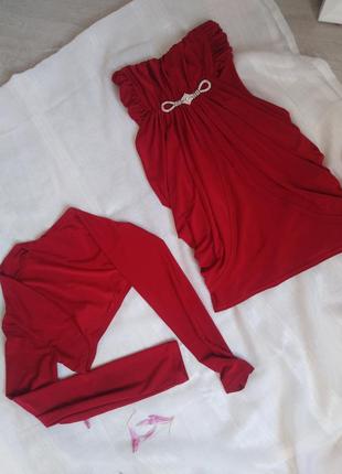 Платье вечернее короткое красное + болеро9 фото