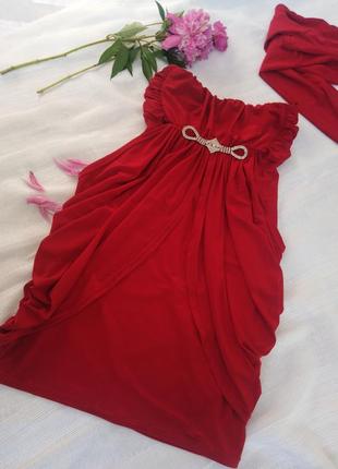 Платье вечернее короткое красное + болеро6 фото