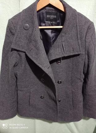 Теплый серый базовый жакет пиджак куртка полупальто двухбортный шерсть кашемир