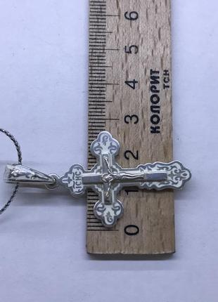 Крестик серебряный с белой эмалью, серебро 925 проба7 фото