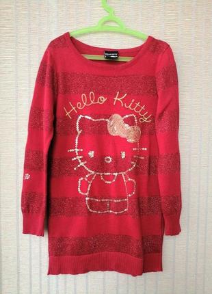 Красный свитер - туника hello kitty от бренда george девочке 5-7 лет, хорошее состояние