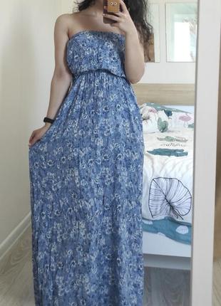 Голубое цветочное платье, сарафан в пол1 фото